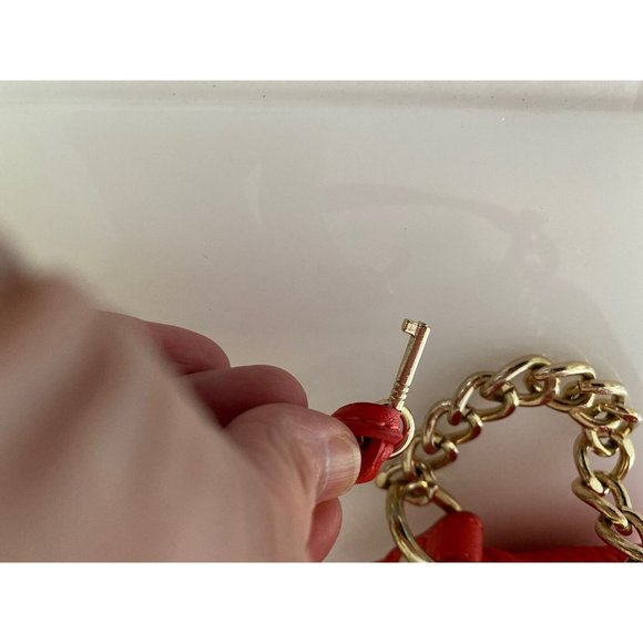 Vtg Crossbody Bag Orange Purse Partial Chain Strap Small Locket Studs Accents - Picture 11 of 16